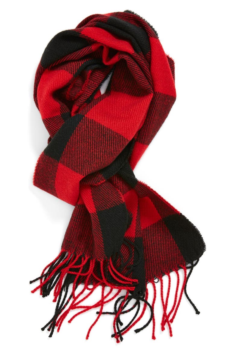 Red Check Knit Scarf, Main, color, RED/ BLACK