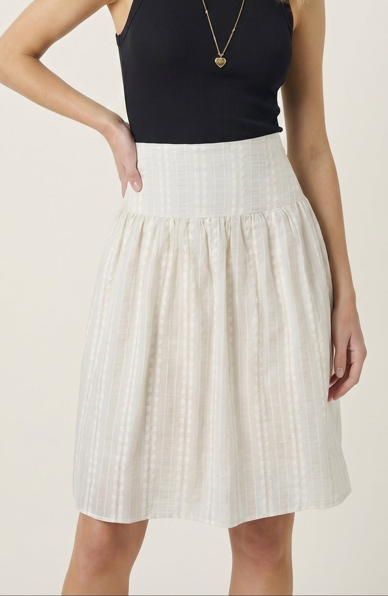 Modenaire Textured Smocked Waist Gathered A-Line Skirt, Main, color, Ivory