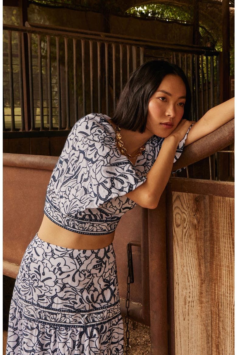 Embroidered Floral Cotton Crop Top, Alternate, color, MAZARINE/WHITE