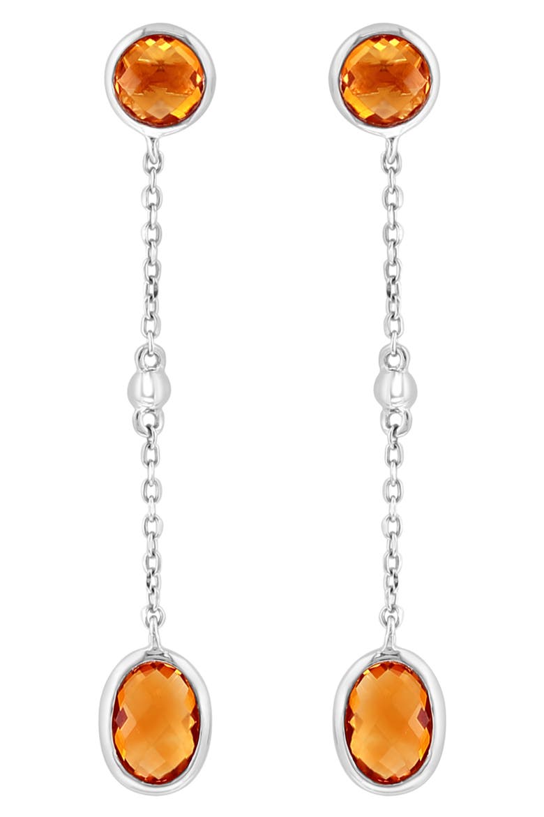 Sterling Silver Oval Citrine Linear Drop Earrings, Alternate, color, YELLOW