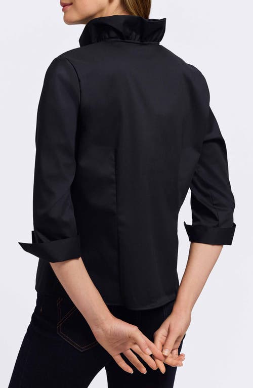 Foxcroft Edith Ruffle Button-up Shirt In Black