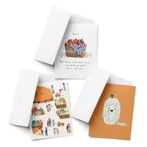 Apple Picking, Pumpkin Thanksgiving, Mummy Pumpkin Fall/Autumn Greeting Card Pack Sets (3 ct, Assorted)