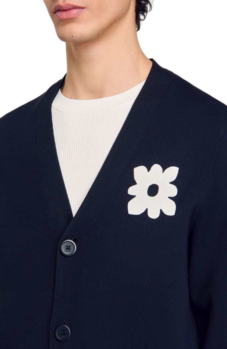SANDRO Cardigan with flower detail, Alternate, color, Navy Blue