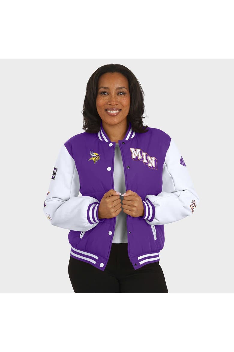 Women's WEAR by Erin Andrews Purple Minnesota Vikings Varsity Full-Snap Puffer Jacket, Alternate, color, Purple