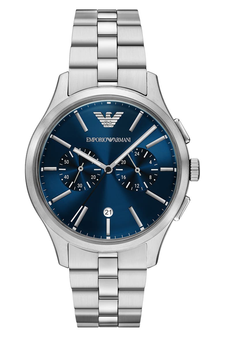 Chronograph Bracelet Watch, 42mm, Main, color, SILVER/BLUE