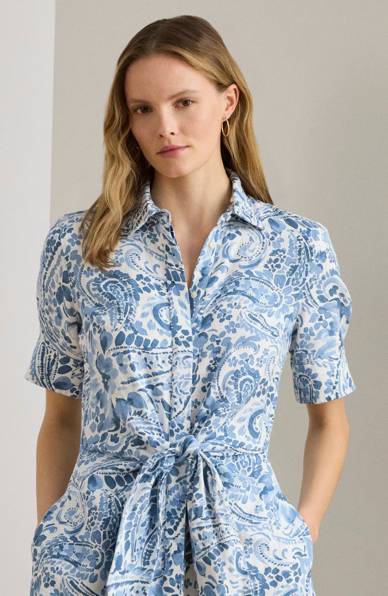 Lauren Ralph Lauren Paisley Print Linen Shirtdress, Alternate, color, White/ Blue