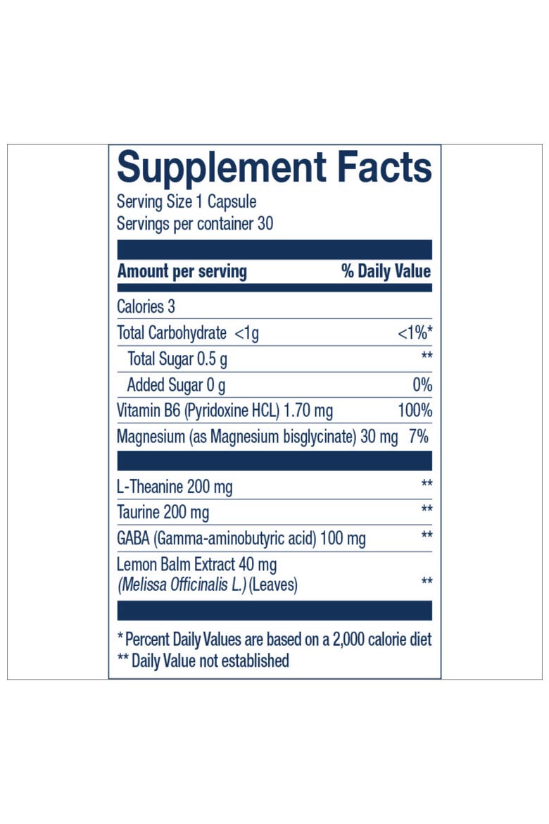 Daily Supplement for Stress Support with L-Theanine, GABA, Vitamin B6 & Magnesium - 30 Capsules, Alternate, color, None