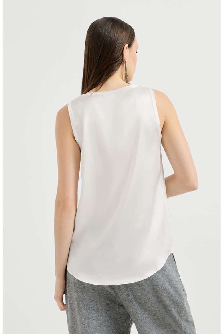 Stretch silk satin top, Alternate, color, White