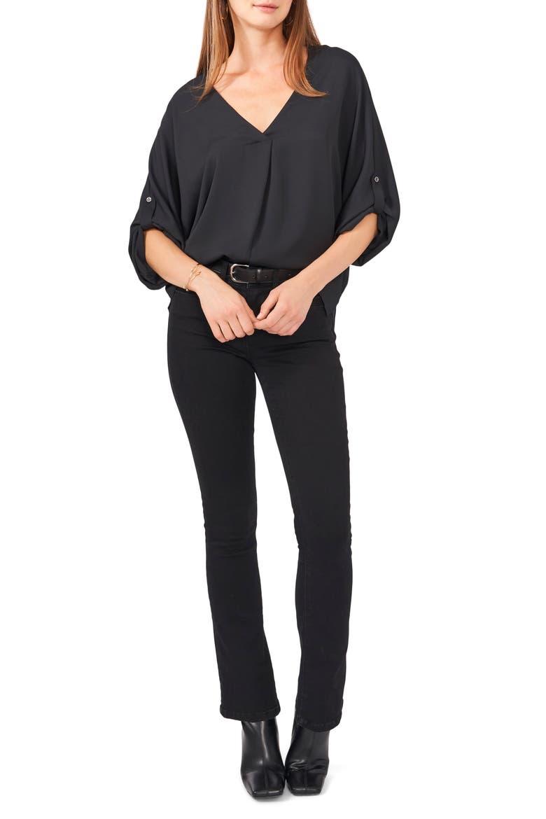 Roll Tab Sleeve Tunic Top, Alternate, color, RICH BLACK