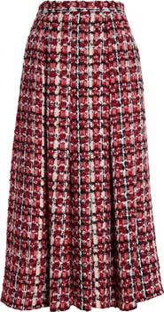 ST. JOHN Plaid Pleated Tweed Skirt