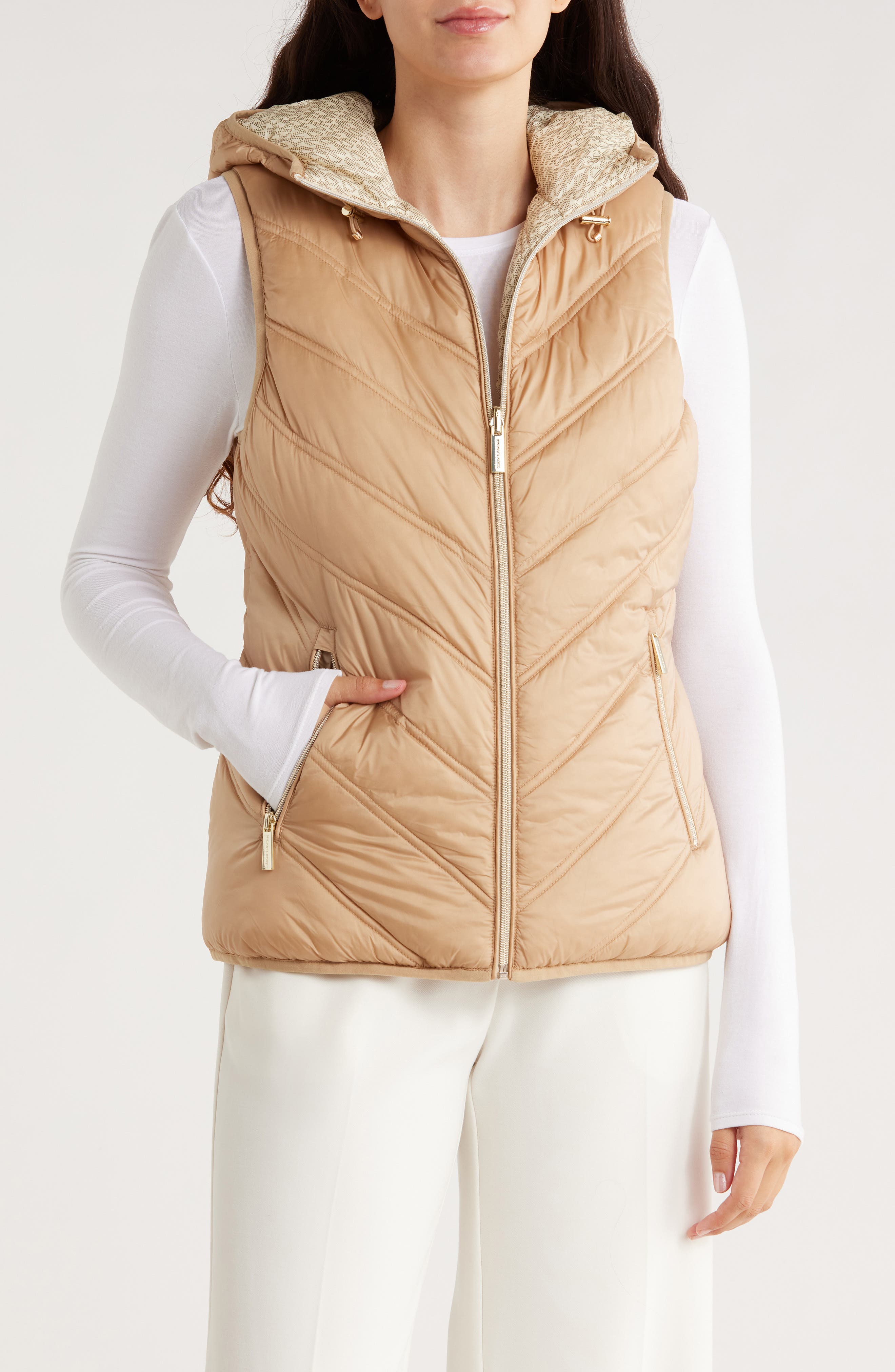 Michael Kors Water Resistant Reversible Packable Quilted Vest