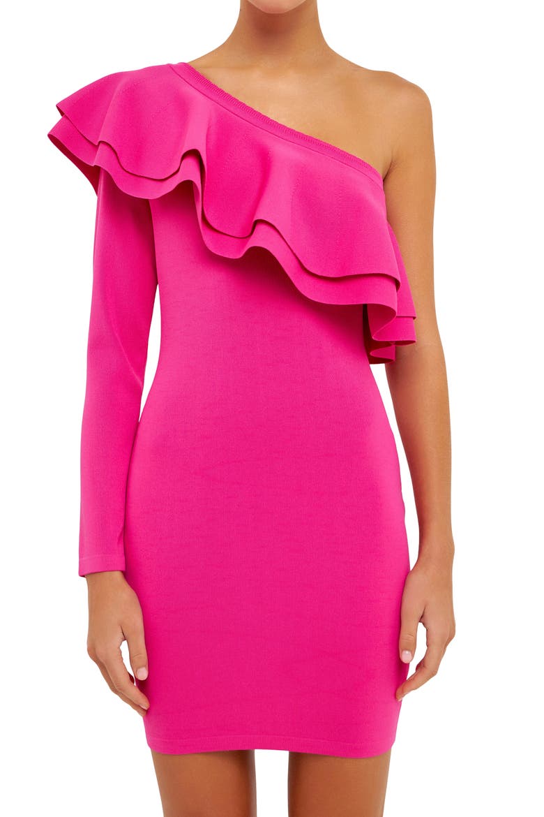 One Shoulder Knit Dress, Alternate, color, FUCHSIA