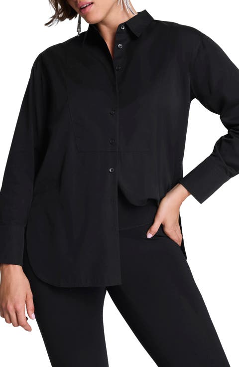 Bibbed Tuxedo Cotton Poplin Button-Up Shirt