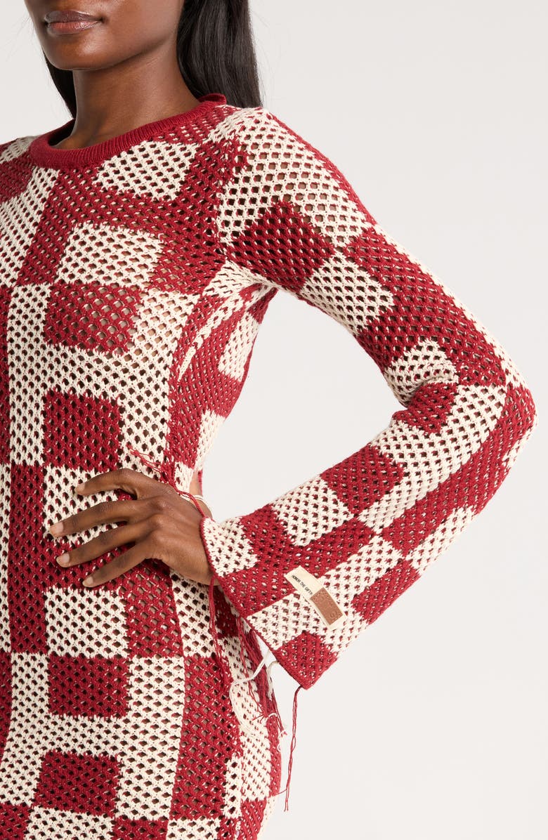 HONOR THE GIFT Long Sleeve Openwork Mini Sweater Dress, Alternate, color, Brick