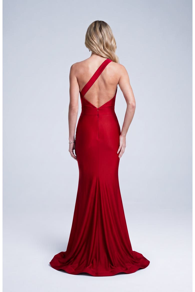 Asymmetrical Cutout Mermaid Evening Gown, Alternate, color, Red