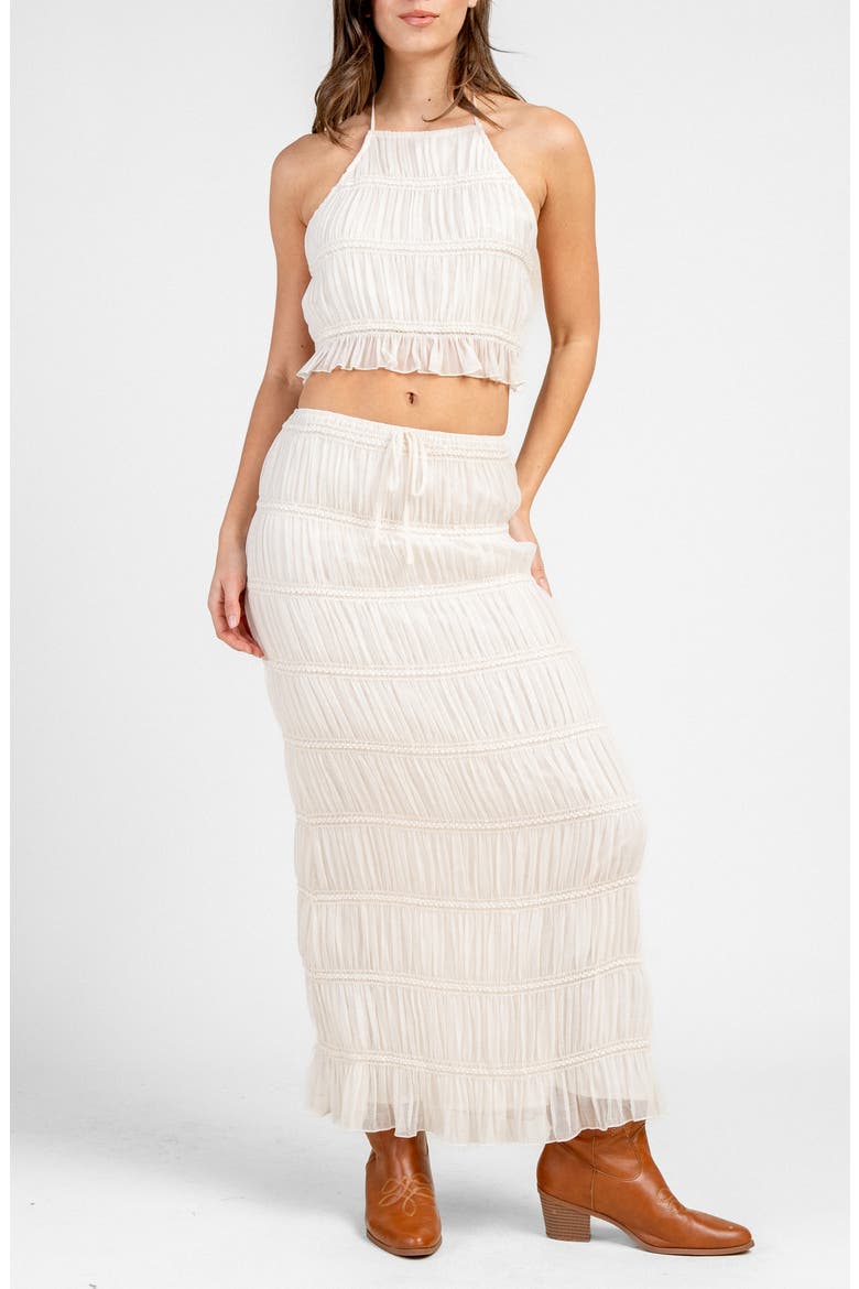 Jacquard Chiffon Halter Top & Maxi Skirt Set, Alternate, color, CREAM