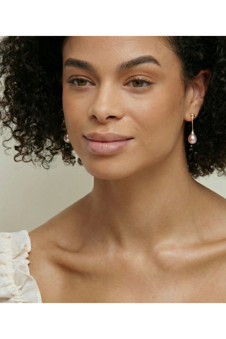 Pink Freshwater Pearl Long Teardrop Earrings, Alternate, color, Yellow Gold Fill