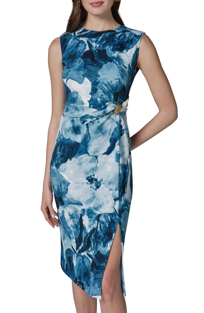 Donna Karan New York Gathered Waist Midi Dress, Main, color, Nightfall Multi