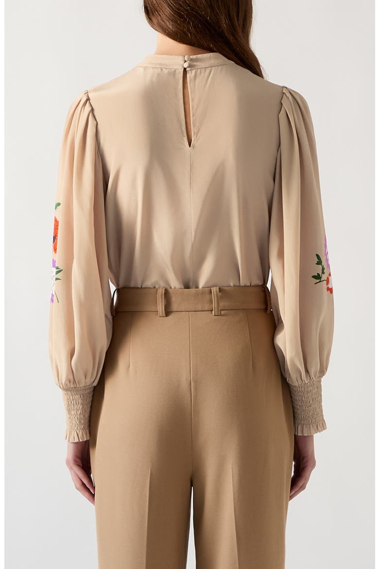 Fleur Motif Silk Top, Alternate, color, BROWN