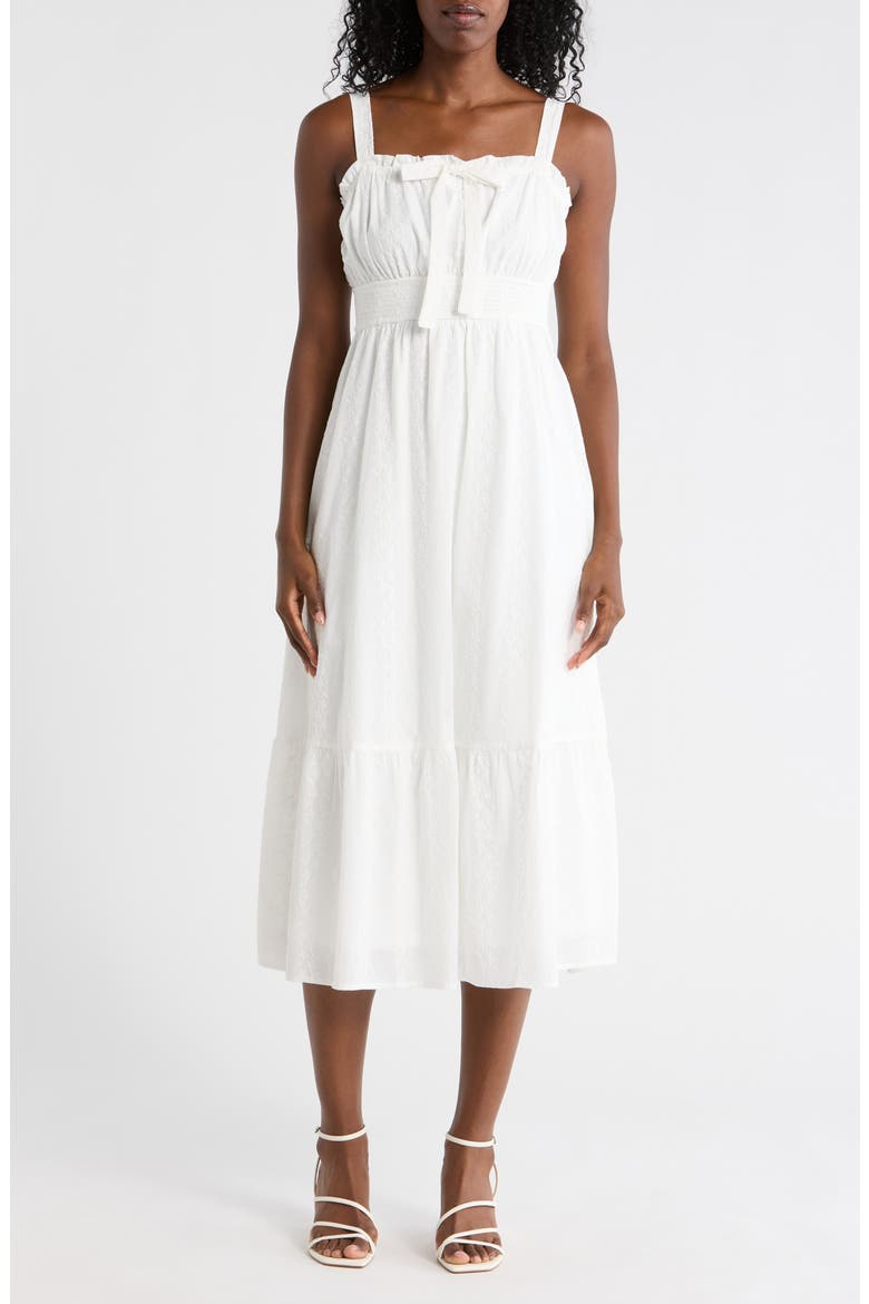 Front Bow Cotton Midi Sundress, Main, color, WHITE