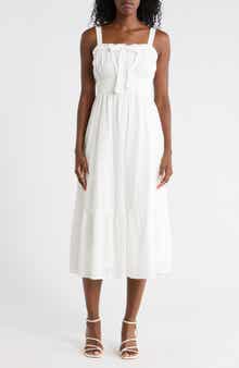 AUGUST SKY Front Bow Cotton Midi Sundress