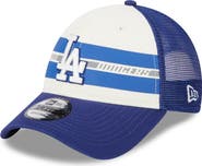 New Era Men's New Era White/Royal Los Angeles Dodgers Team Stripe Trucker 9FORTY Snapback Hat