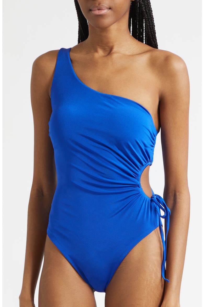 Canarie Beachwear Ruched Cutout One-Shoulder One-Piece Swimsuit, Alternate, color, CORNFLOWER BLUE