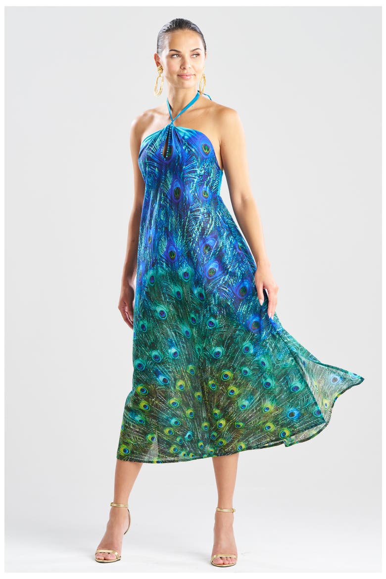 Peacock Cotton Voile Maxi Dress w/ Beading, Main, color, TEAL