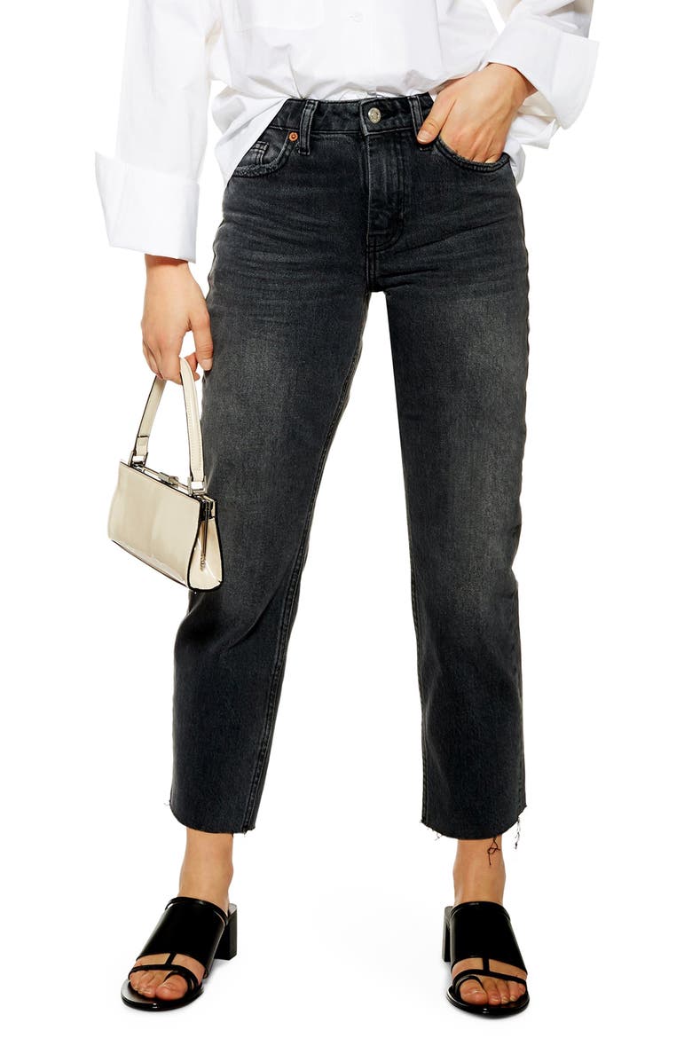 Straight Leg Crop Jeans, Main, color, WASHED BLACK