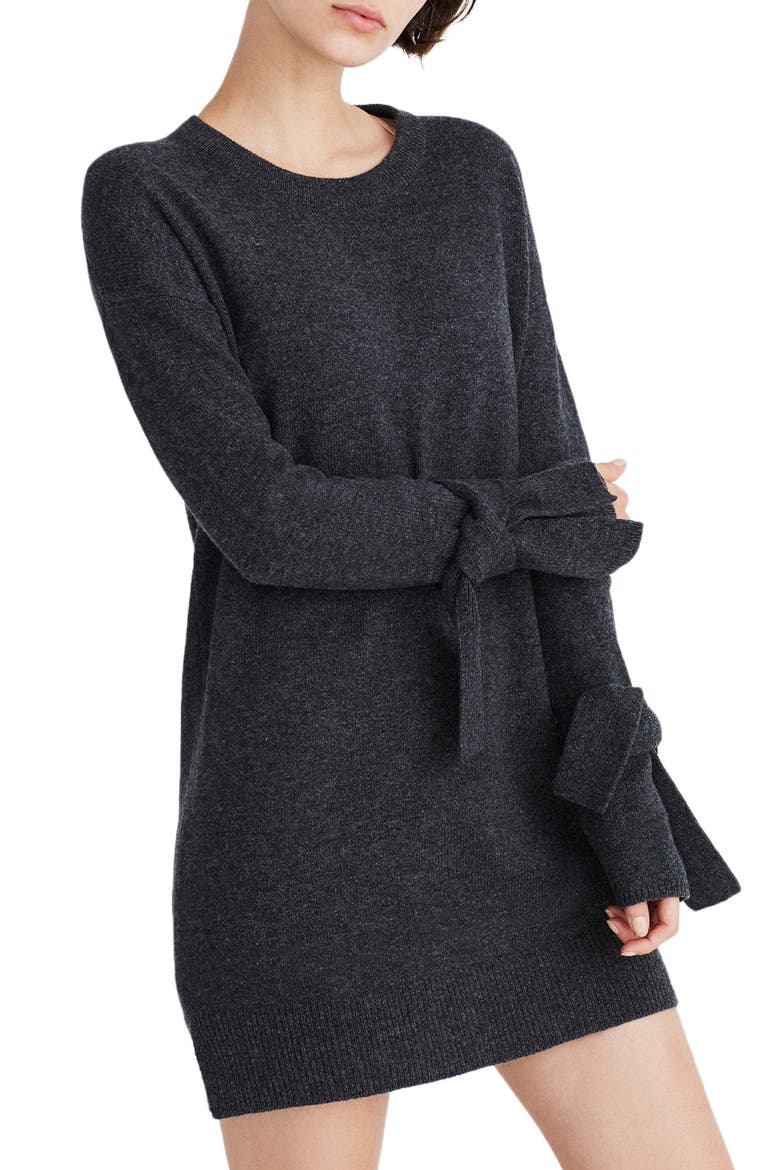 Tie Cuff Sweater Dress, Main, color, HEATHER CARBON