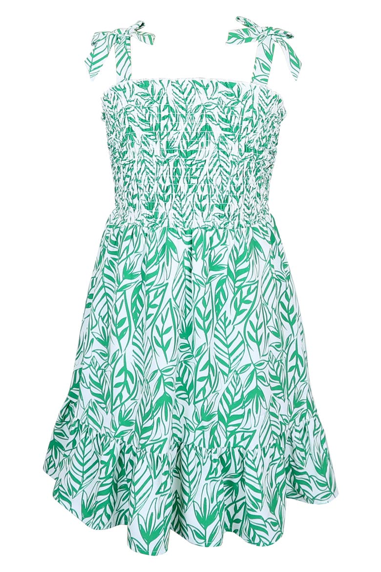 Kids' Box Strap Smocked Dress, Main, color, KELLY GREEN