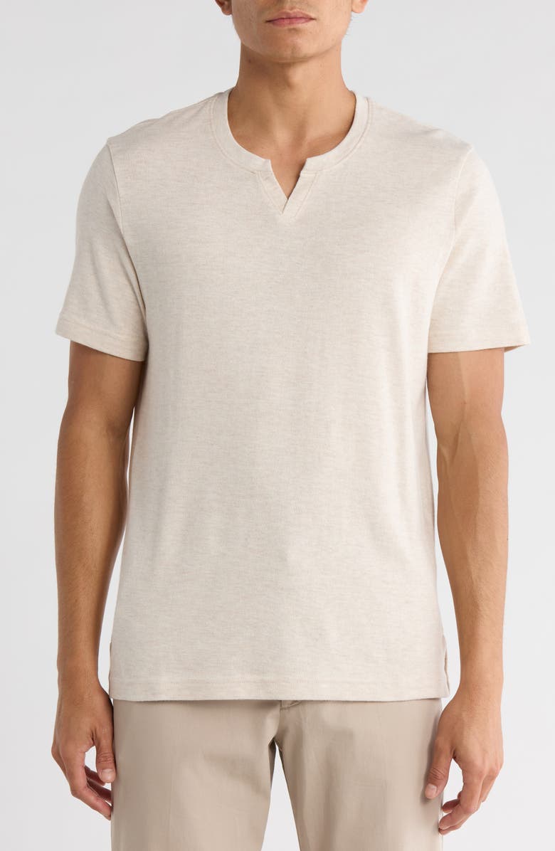 NORDSTROM RACK Cotton & Linen Blend Notch Neck Tee, Main, color, Oatmeal Heather