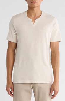 NORDSTROM RACK Cotton & Linen Blend Notch Neck Tee