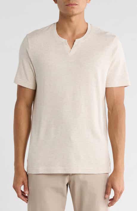 NORDSTROM RACK Cotton & Linen Blend Notch Neck Tee