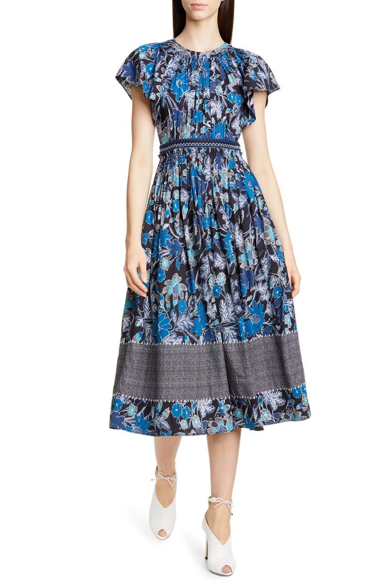 Ulla Johnson Lottie Floral Print Midi Dress, Main, color, 