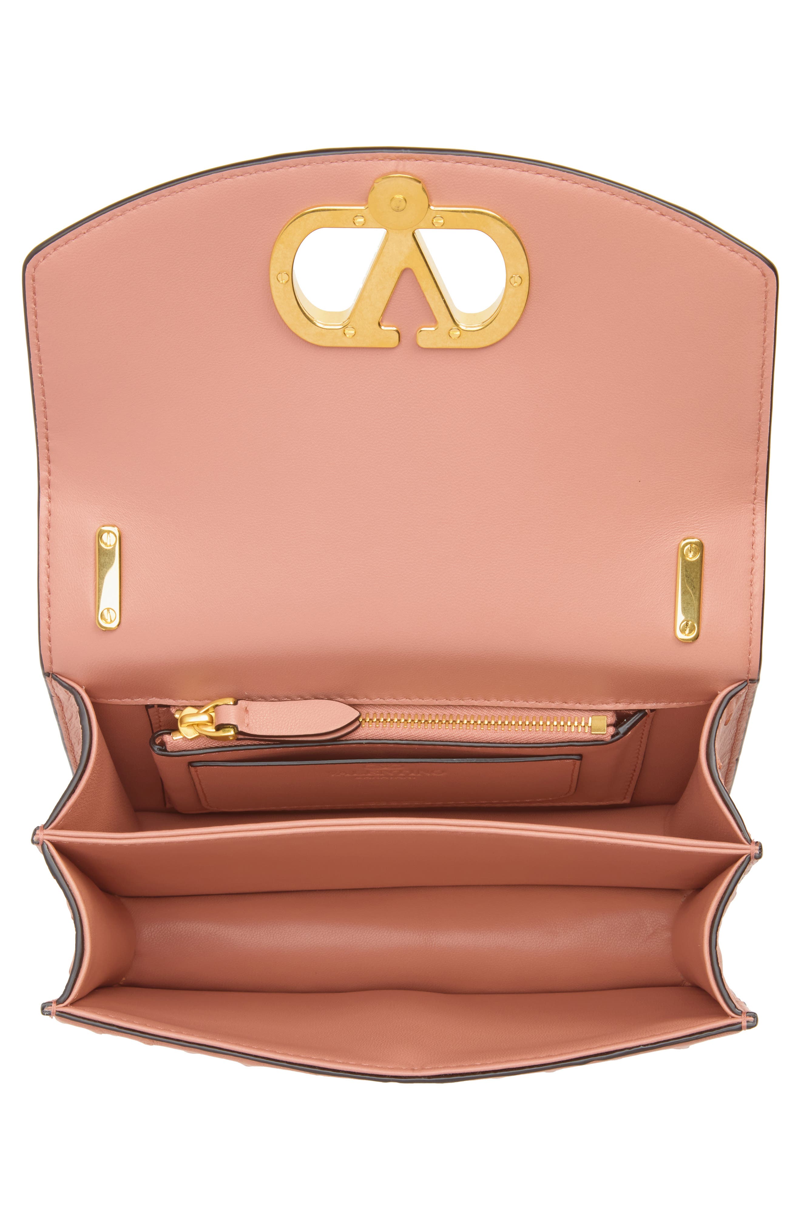 Valentino Garavani Small DeVain Ostrich Leather Shoulder Bag, Alternate, color, Pink