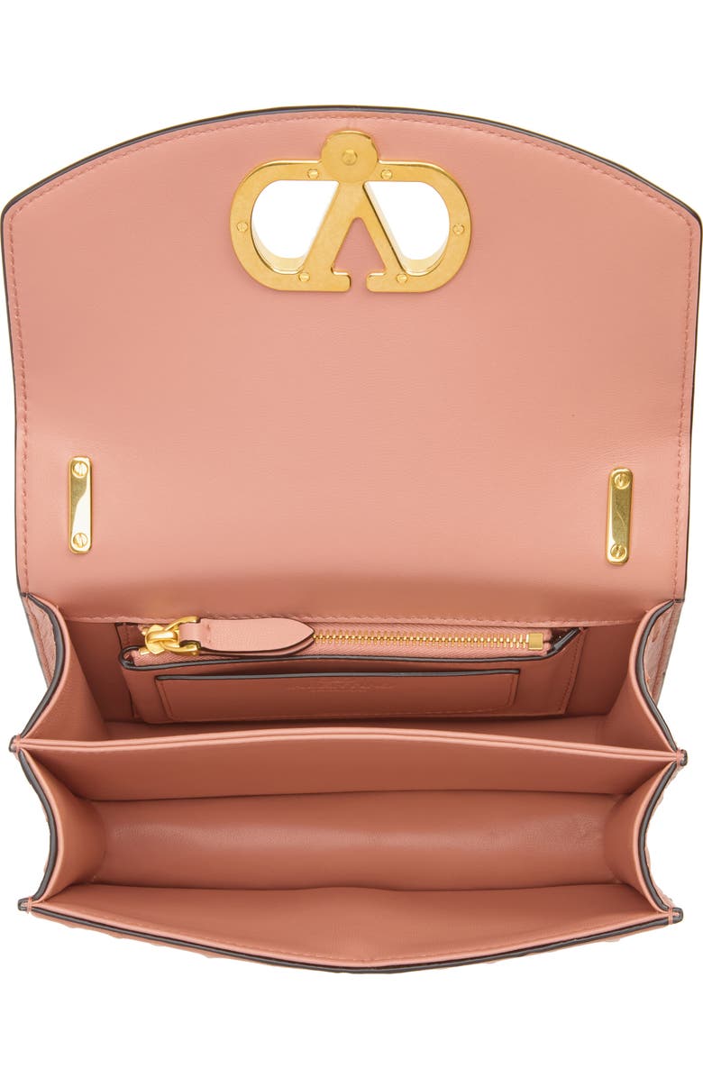 Valentino Garavani Small DeVain Ostrich Leather Shoulder Bag, Alternate, color, Pink