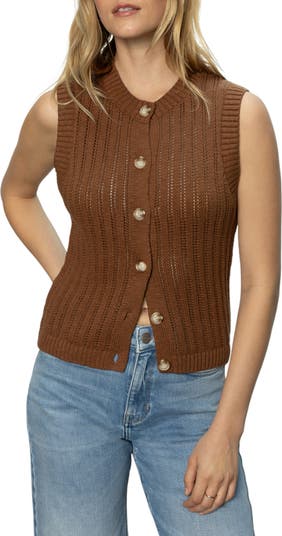 Pointelle Stitch Cotton Button-Up Sweater Vest
