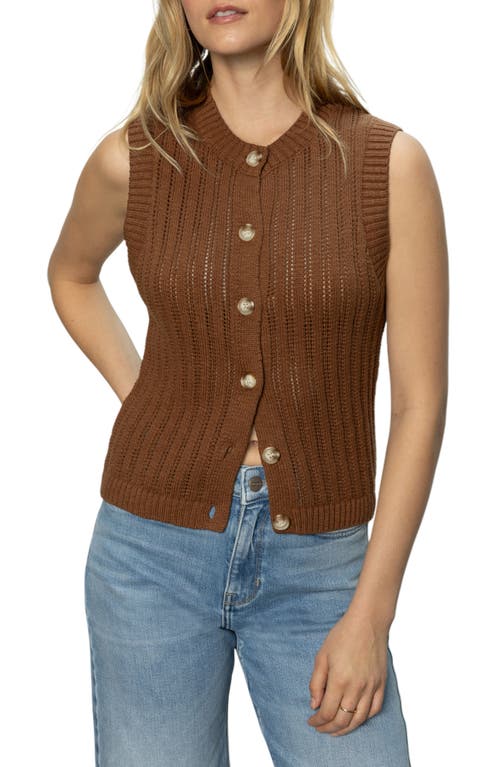 Sanctuary Pointelle Stitch Cotton Button-up Sweater Vest In Sepia