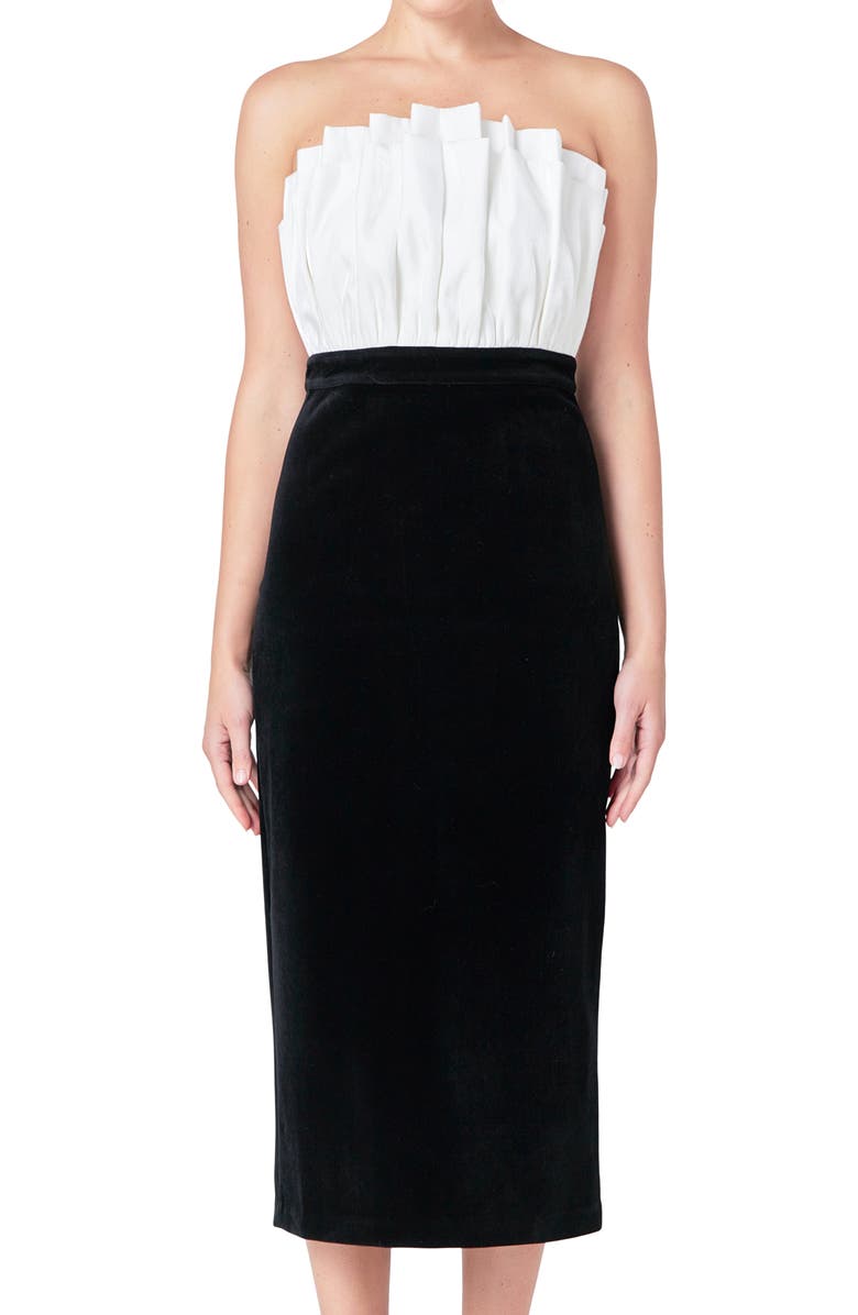 Endless Rose Strapless Mix Media Cocktail Midi Dress, Alternate, color, Ivory