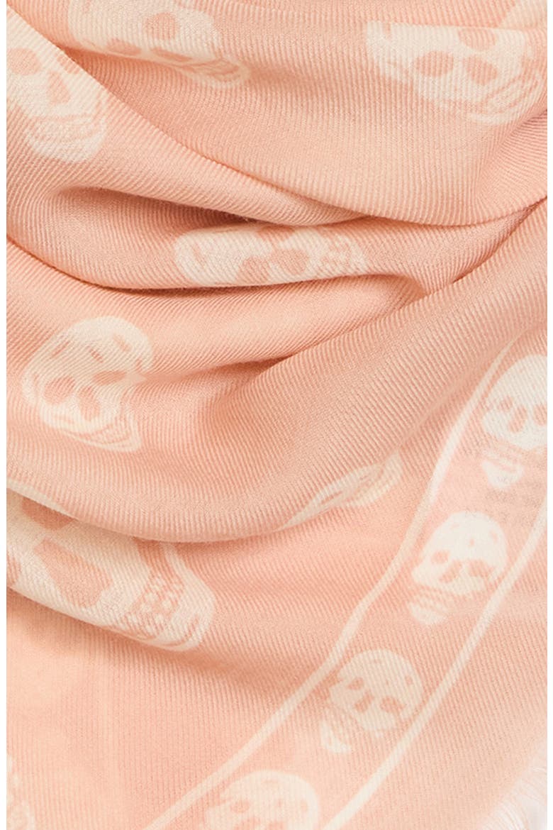 Skull Print Wool Fringe Scarf, Alternate, color, POWDER