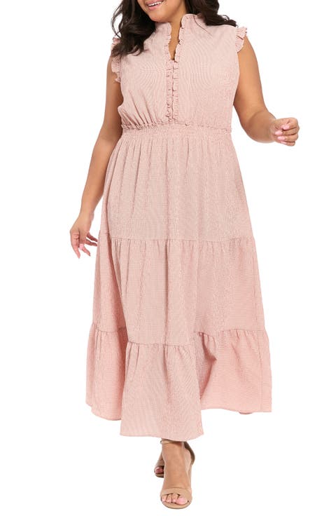 Ruffle Shoulder Smocked Waist Tiered Midi Dress (Plus Size)