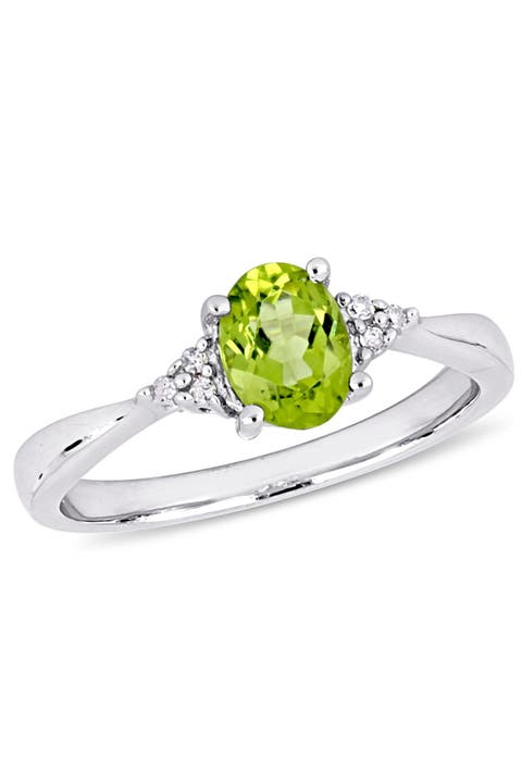 Oval Peridot & Diamond Cluster Ring