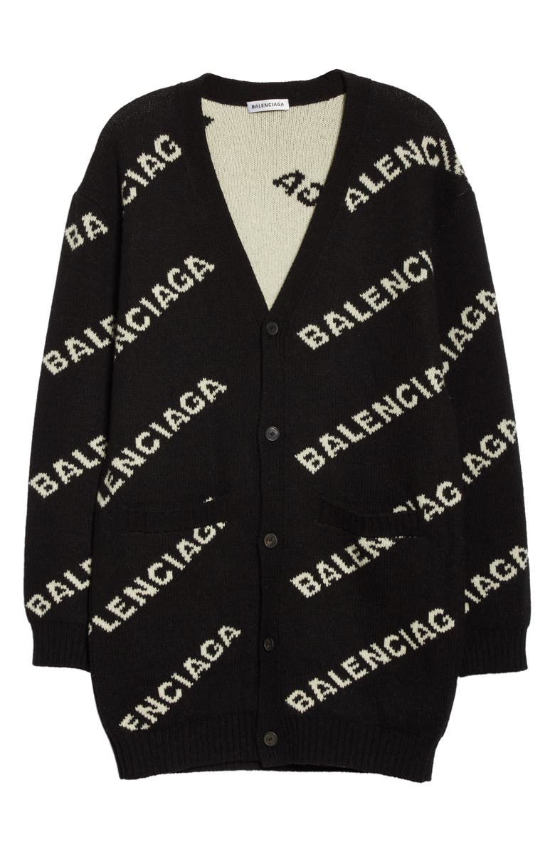 Balenciaga Logo Jacquard Wool Blend Cardigan, Alternate, color, 