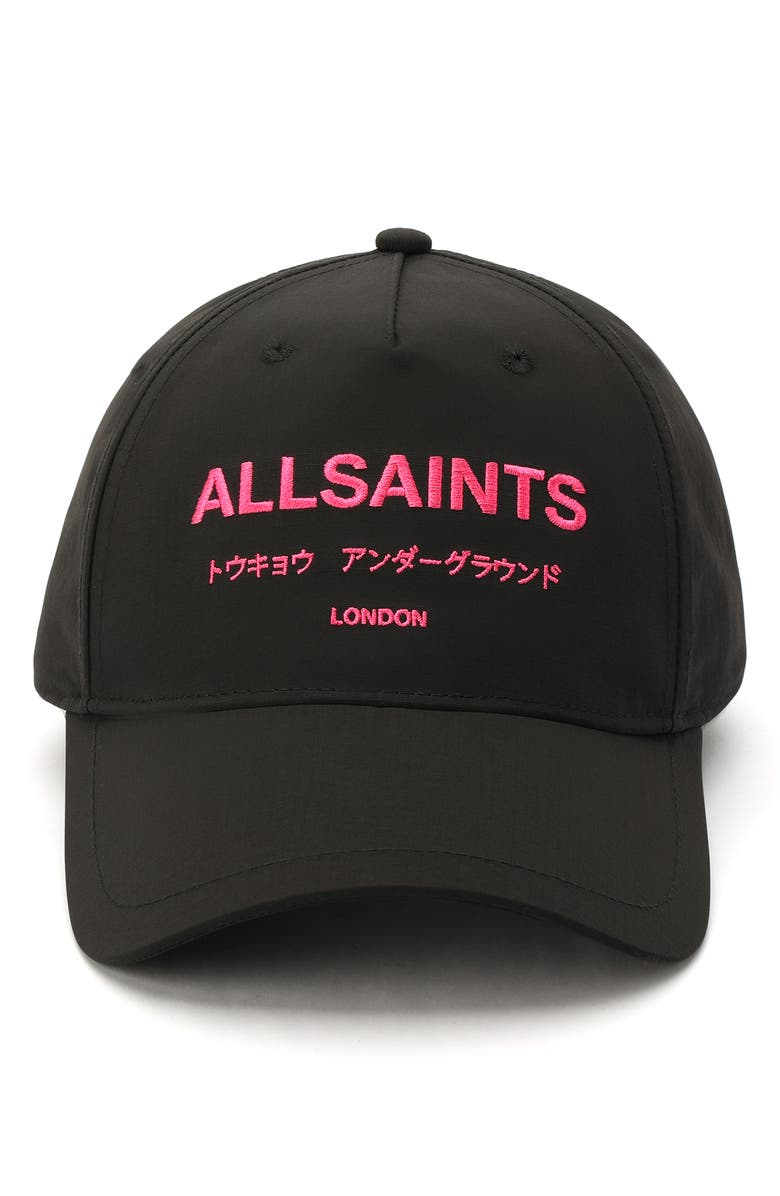 AllSaints Underground Logo Baseball Cap, Alternate, color, Black