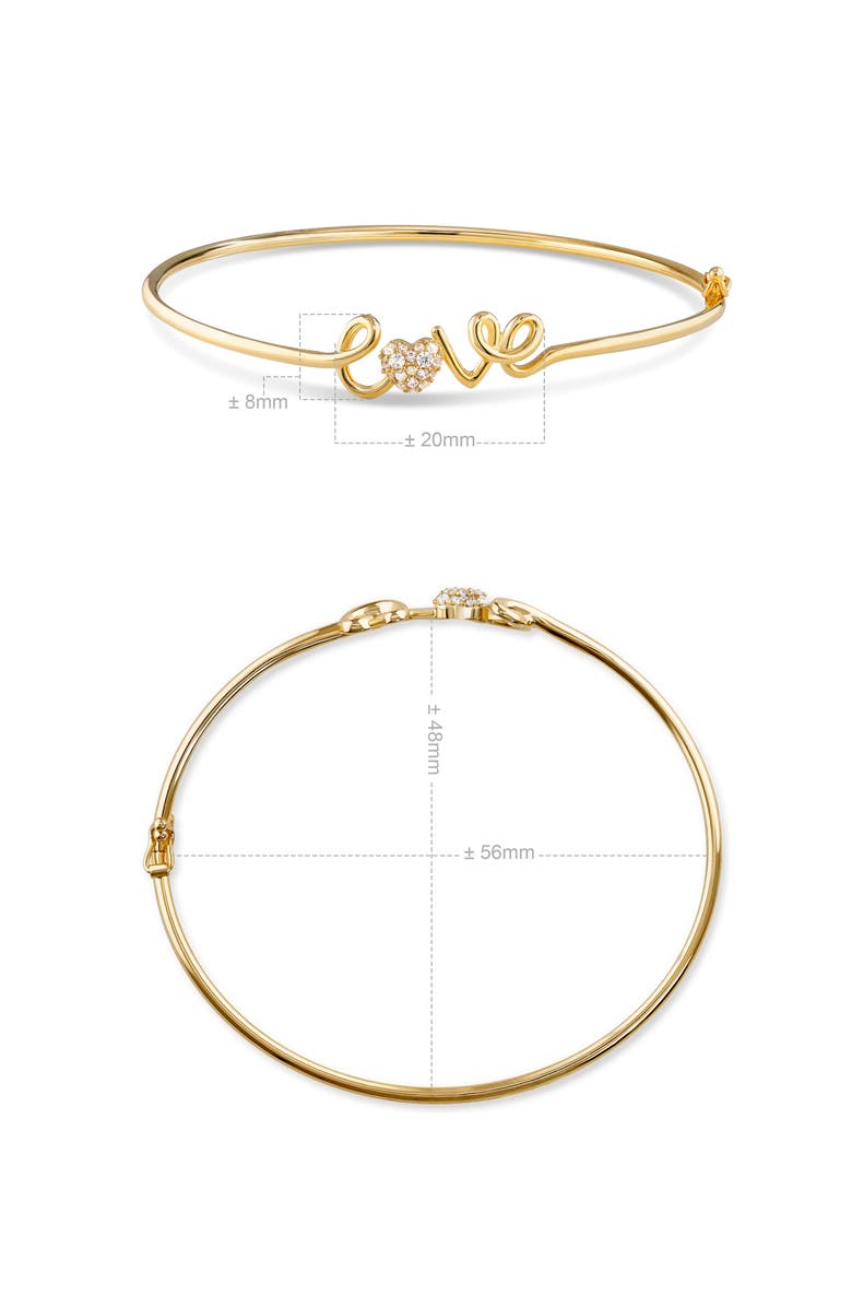 DEVATA Love Script Bangle Bracelet in 14K Gold, Alternate, color, Yellow Gold