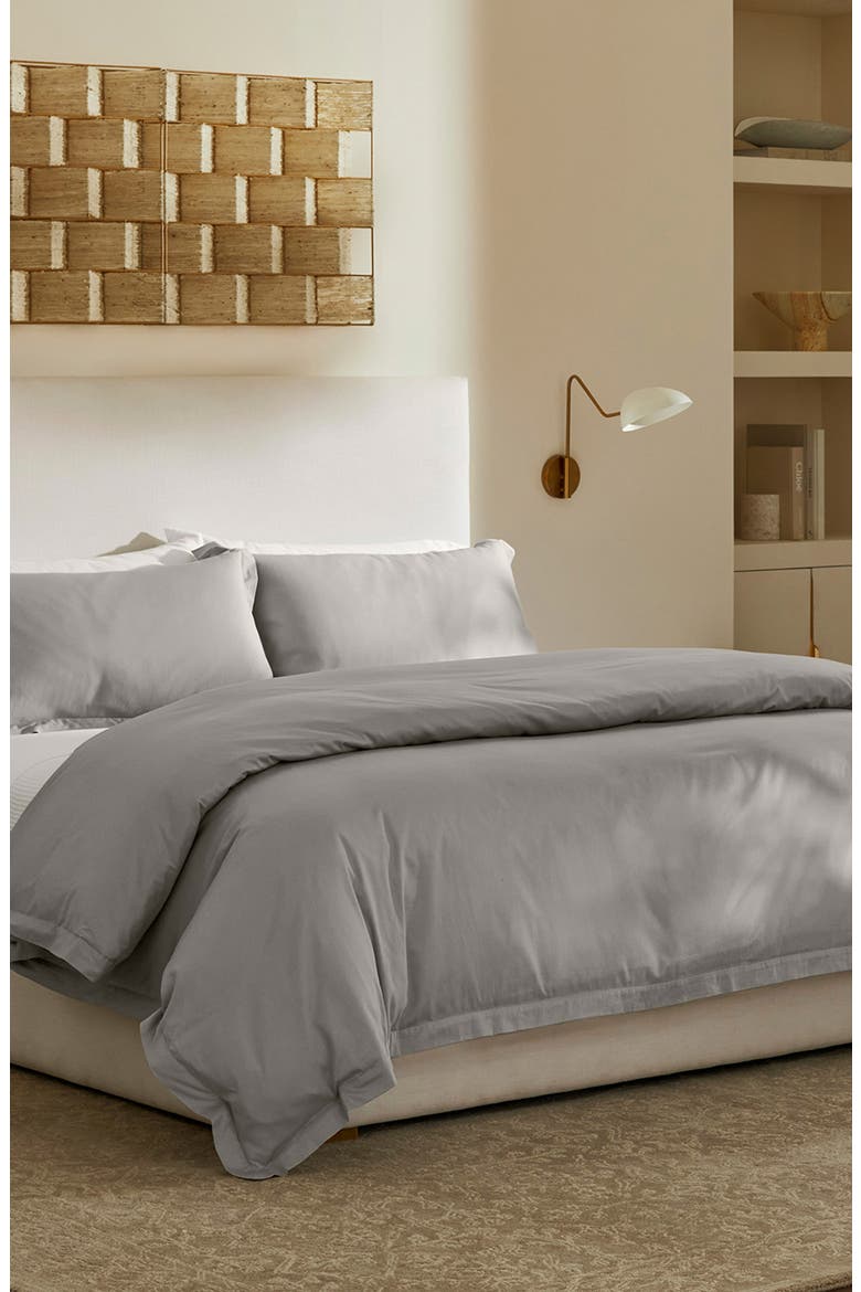 Percale Hemmed Duvet Cover & Shams Set, Alternate, color, PEWTER