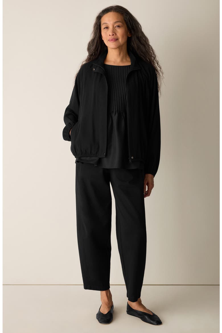 Stand Collar Silk Jacket, Alternate, color, BLACK