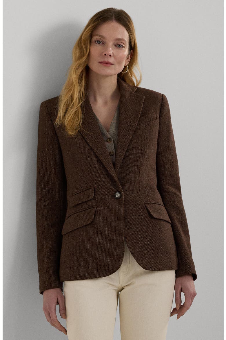 Cotton Blend Oxford Blazer, Alternate, color, BROWN/ TAN
