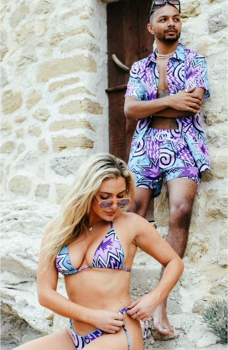 OOSC Fresh Prince Tie Side Bikini Bottoms, Alternate, color, Blue Multi